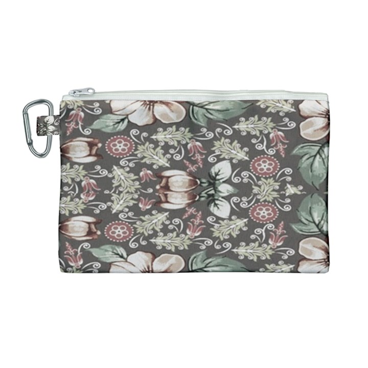 Seamless pink green and white florals peach Canvas Cosmetic Bag (Large)