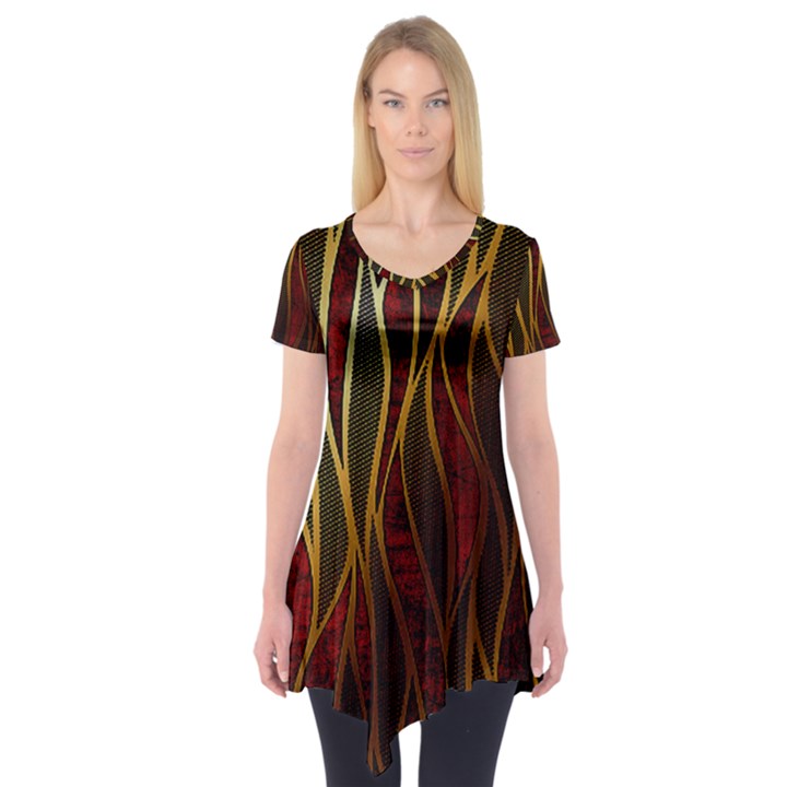 Snake in the grass red and black seamless design Short Sleeve Tunic 