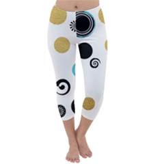 Fun Retro Blue Gold Circles  Capri Winter Leggings  by flipstylezfashionsLLC