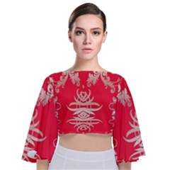 Red Chinese Inspired  Style Design  Tie Back Butterfly Sleeve Chiffon Top by flipstylezfashionsLLC