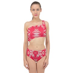 Red Chinese Inspired  Style Design  Spliced Up Two Piece Swimsuit