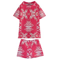 Red Chinese Inspired  Style Design  Kids  Swim Tee And Shorts Set