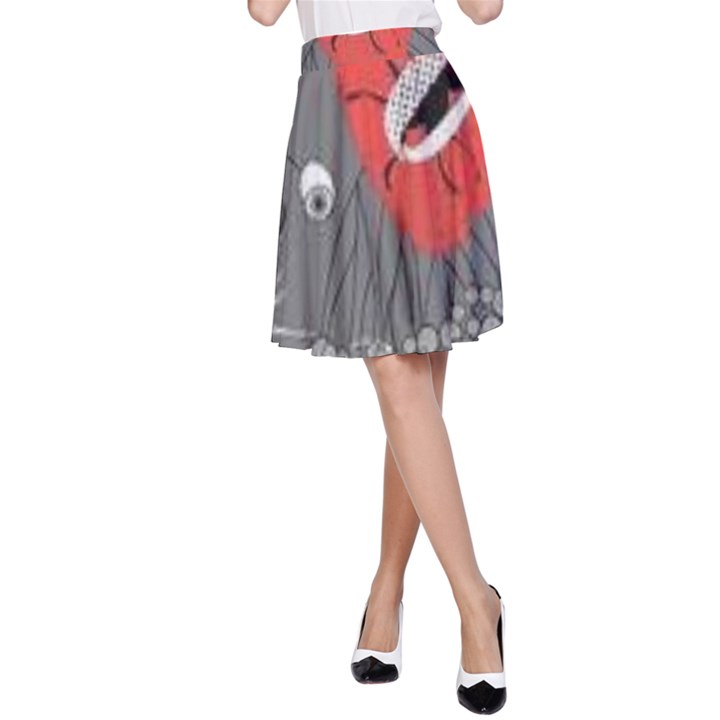 Red poppy flowers on gray background  A-Line Skirt