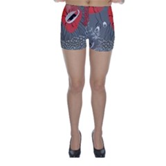 Red Poppy Flowers On Gray Background  Skinny Shorts by flipstylezfashionsLLC