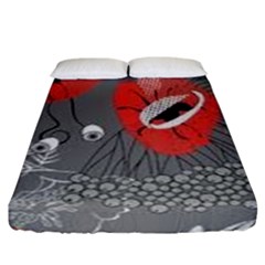 Red Poppy Flowers On Gray Background  Fitted Sheet (california King Size) by flipstylezfashionsLLC