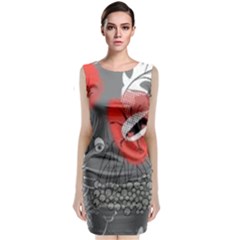 Red Poppy Flowers On Gray Background  Classic Sleeveless Midi Dress