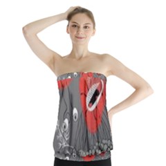 Red Poppy Flowers On Gray Background  Strapless Top by flipstylezfashionsLLC