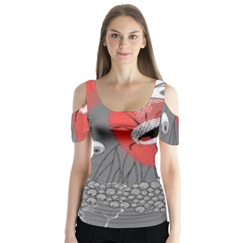 Red Poppy Flowers On Gray Background  Butterfly Sleeve Cutout Tee  by flipstylezfashionsLLC