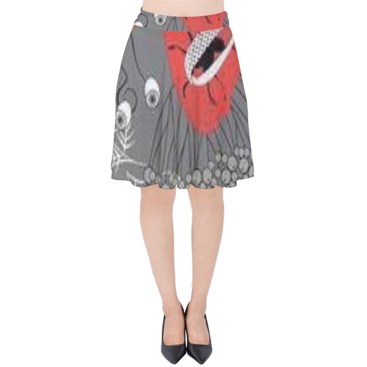 Red poppy flowers on gray background  Velvet High Waist Skirt