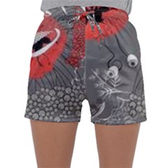 Red Poppy Flowers On Gray Background  Sleepwear Shorts by flipstylezfashionsLLC