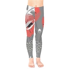 Red Poppy Flowers On Gray Background  Kids  Legging by flipstylezfashionsLLC