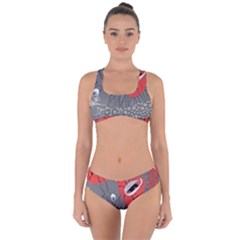 Red Poppy Flowers On Gray Background  Criss Cross Bikini Set by flipstylezfashionsLLC