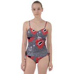 Red Poppy Flowers On Gray Background  Sweetheart Tankini Set by flipstylezfashionsLLC