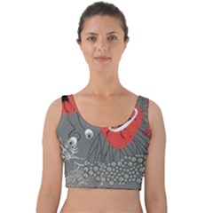 Red Poppy Flowers On Gray Background  Velvet Crop Top by flipstylezfashionsLLC