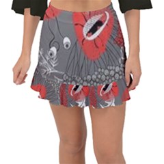 Red Poppy Flowers On Gray Background  Fishtail Mini Chiffon Skirt by flipstylezfashionsLLC