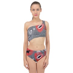 Red Poppy Flowers On Gray Background  Spliced Up Two Piece Swimsuit by flipstylezfashionsLLC