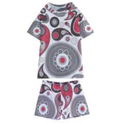 Fun Red And Black Design Kids  Swim Tee And Shorts Set