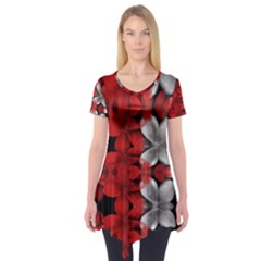 Red And Black Florals  Short Sleeve Tunic  by flipstylezfashionsLLC