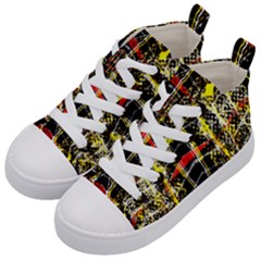 Retro Red And Black Liquid Gold  Kid s Mid-top Canvas Sneakers by flipstylezfashionsLLC