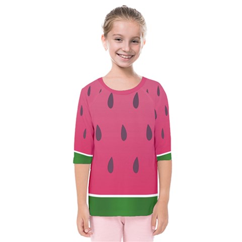 Watermelon Fruit Summer Red Fresh Kids  Quarter Sleeve Raglan Tee by Nexatart