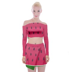 Watermelon Fruit Summer Red Fresh Off Shoulder Top With Mini Skirt Set by Nexatart