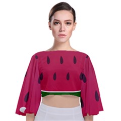 Watermelon Fruit Summer Red Fresh Tie Back Butterfly Sleeve Chiffon Top by Nexatart