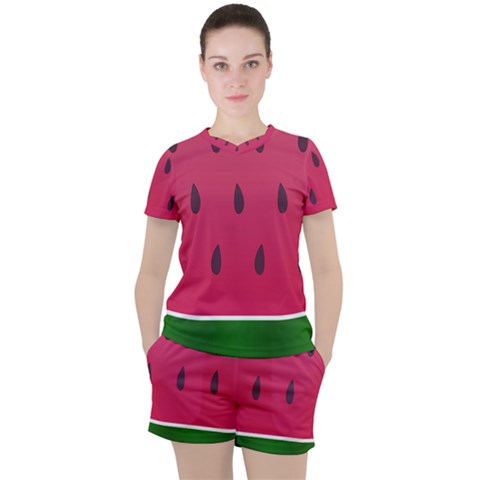 Watermelon Fruit Summer Red Fresh Women s Tee And Shorts Set by Nexatart