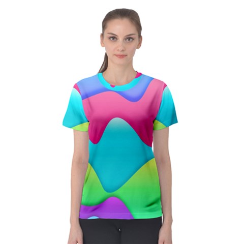 Lines Curves Colors Geometric Lines Women s Sport Mesh Tee by Nexatart