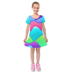 Lines Curves Colors Geometric Lines Kids  Short Sleeve Velvet Dress by Nexatart