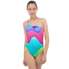 Lines Curves Colors Geometric Lines Classic One Shoulder Swimsuit by Nexatart