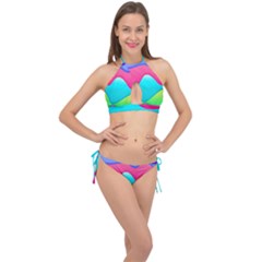 Lines Curves Colors Geometric Lines Cross Front Halter Bikini Set