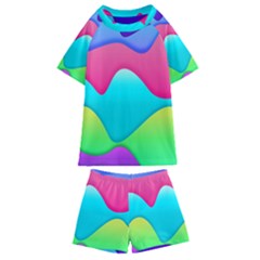 Lines Curves Colors Geometric Lines Kids  Swim Tee And Shorts Set by Nexatart