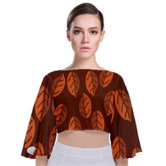 Pattern Leaf Plant Decoration Tie Back Butterfly Sleeve Chiffon Top by Nexatart