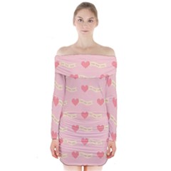 Heart Love Pattern Long Sleeve Off Shoulder Dress by Nexatart