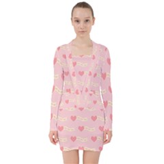 Heart Love Pattern V-neck Bodycon Long Sleeve Dress by Nexatart