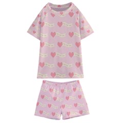 Heart Love Pattern Kids  Swim Tee And Shorts Set