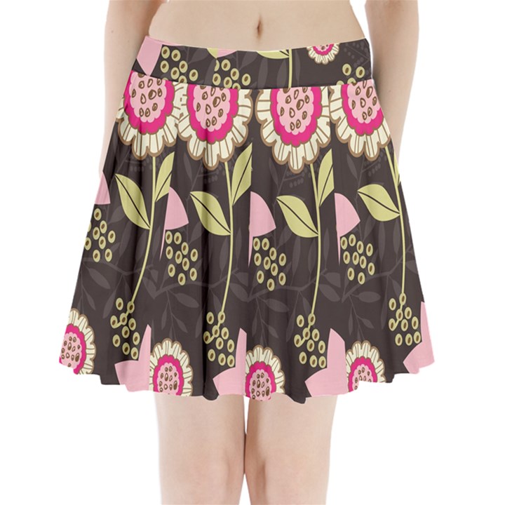 Flowers Wallpaper Floral Decoration Pleated Mini Skirt