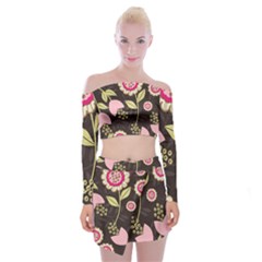 Flowers Wallpaper Floral Decoration Off Shoulder Top With Mini Skirt Set by Nexatart