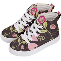 Flowers Wallpaper Floral Decoration Kid s Hi-top Skate Sneakers by Nexatart