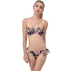 Flowers Wallpaper Floral Decoration Twist Bandeau Bikini Set