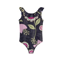 Flowers Wallpaper Floral Decoration Kids  Frill Swimsuit