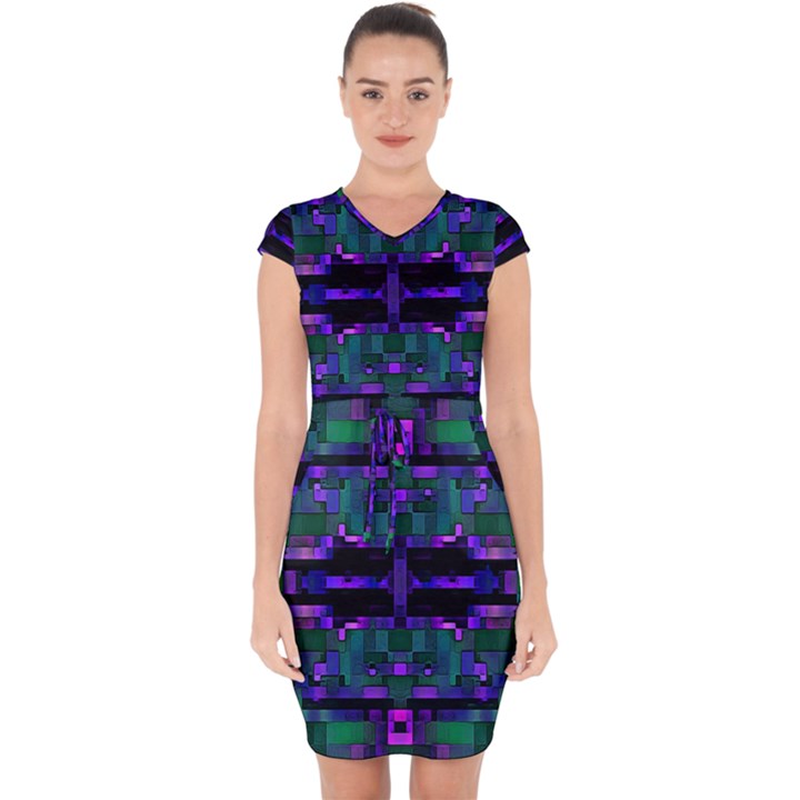 Abstract Pattern Desktop Wallpaper Capsleeve Drawstring Dress 