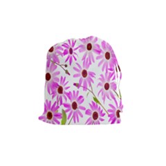 Pink Purple Daisies Design Flowers Drawstring Pouches (medium)  by Nexatart