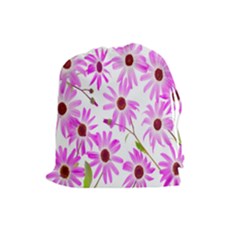 Pink Purple Daisies Design Flowers Drawstring Pouches (large)  by Nexatart