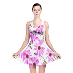 Pink Purple Daisies Design Flowers Reversible Skater Dress by Nexatart