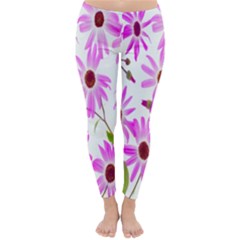 Pink Purple Daisies Design Flowers Classic Winter Leggings by Nexatart