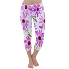 Pink Purple Daisies Design Flowers Capri Winter Leggings  by Nexatart