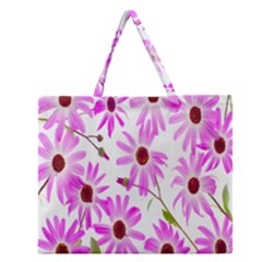 Pink Purple Daisies Design Flowers Zipper Large Tote Bag by Nexatart