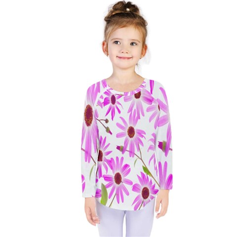 Pink Purple Daisies Design Flowers Kids  Long Sleeve Tee by Nexatart