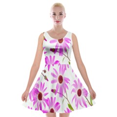 Pink Purple Daisies Design Flowers Velvet Skater Dress by Nexatart